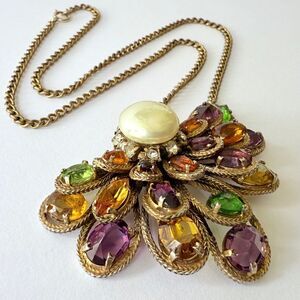 Vintage 1950s-60s Chanel Gilt Faux Pearl Rhinestone Necklace By Robert Goossens